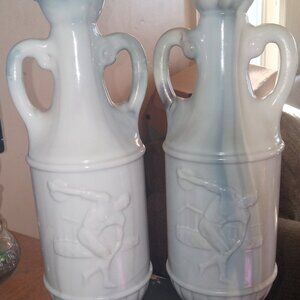2 Vintage Marbled Discus Greek Olympics Liquor Decanter by Jim Beam (Ca. 1960 s)